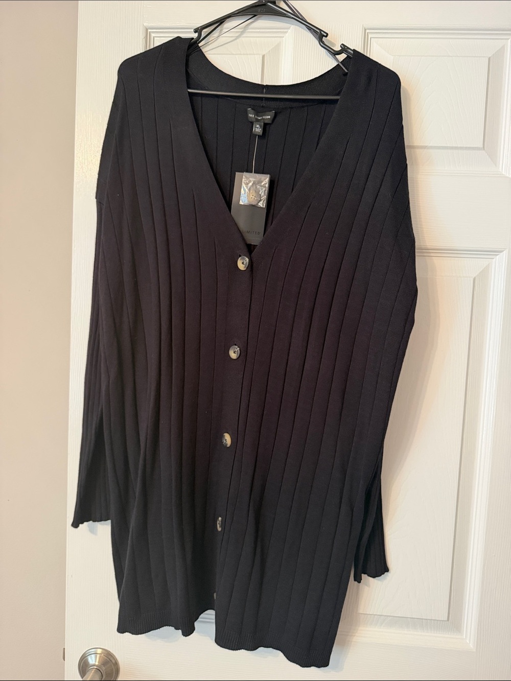 The Limited Black Ribbed V-Neck Button Cardigan NWT